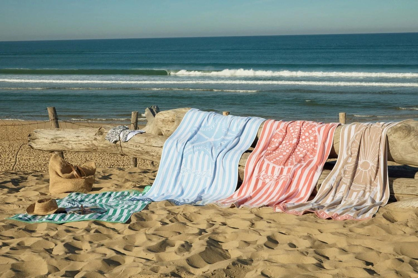 Summer strandhåndkle i bomullsvelur, beige/hvit/rosa 100x180