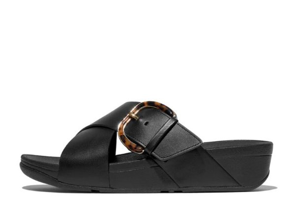 Lulu Resin Buckle Leather Cross SANDAL
