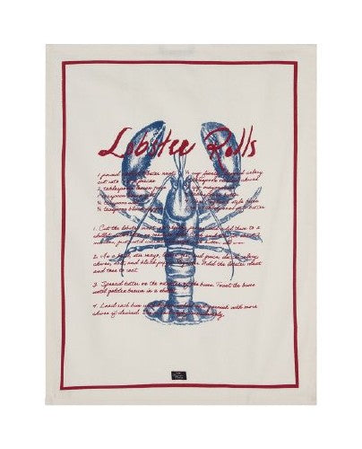 Hummerruller org kjøkkenhåndkle i bomullstwill, hvit/blå