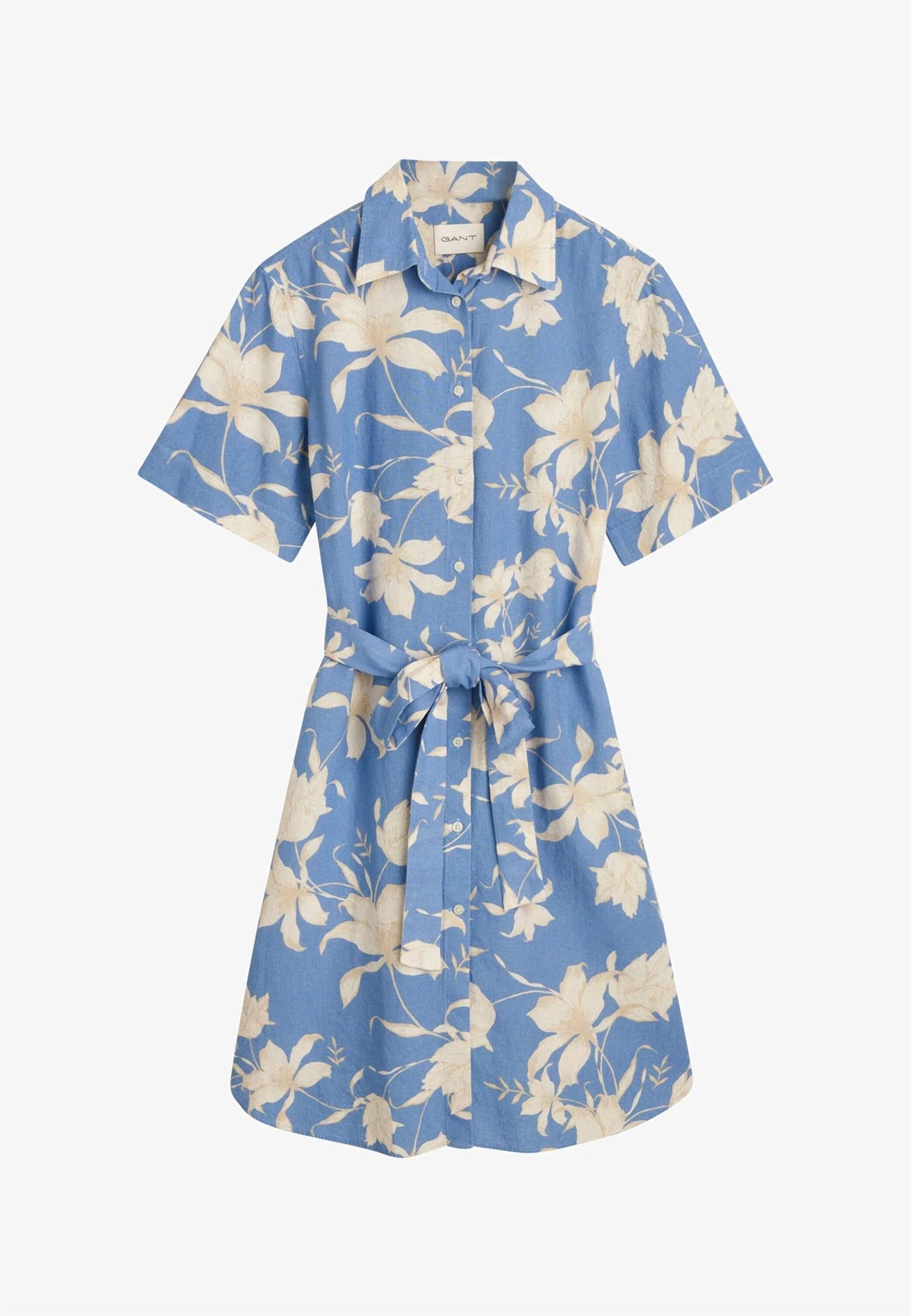REG LINEN FLORAL PRINT SHIRT DRESS