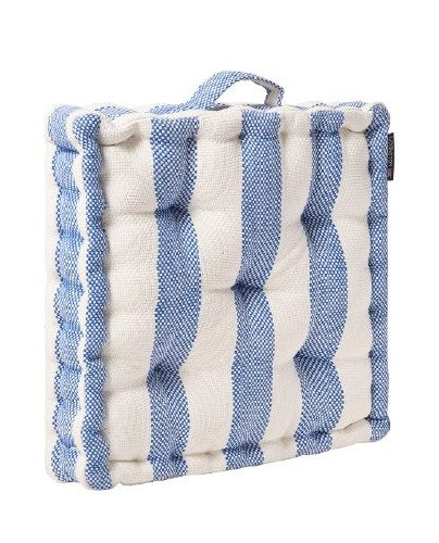 Innendørs/utendørs pute i økologisk bomullslerret, hvit/blå