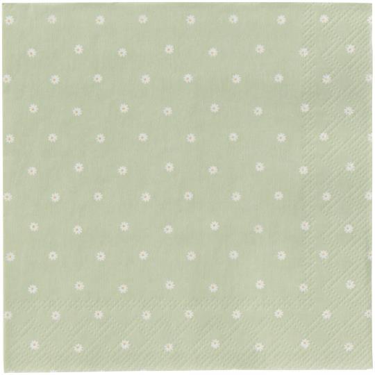 Kaffeserviet 12,5x12,5 cm Daisies lysegrøn m/små margueritter