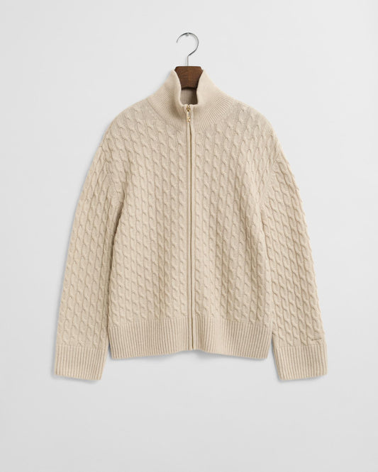 CABLE KNIT ZIP CARDIGAN