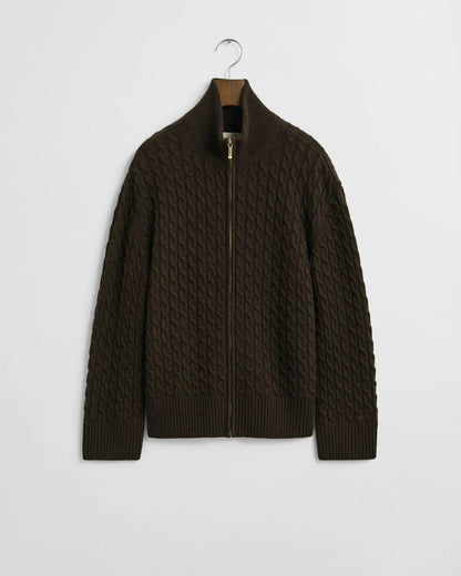 CABLE KNIT ZIP CARDIGAN