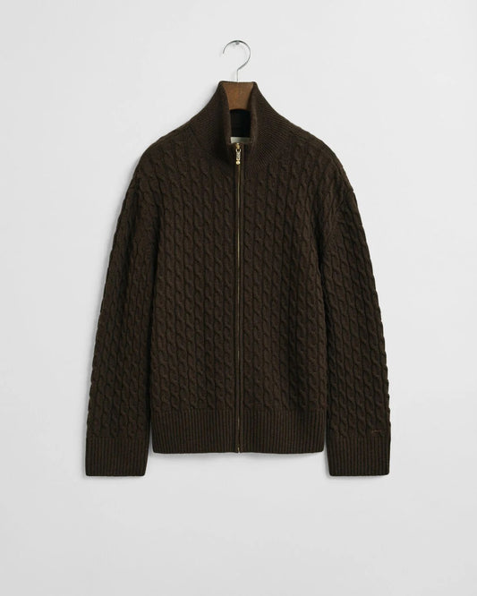 CABLE KNIT ZIP CARDIGAN