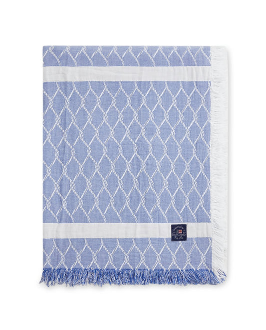 Striped Rope Structured Cotton 160x240 Bedspread, Blue/White
