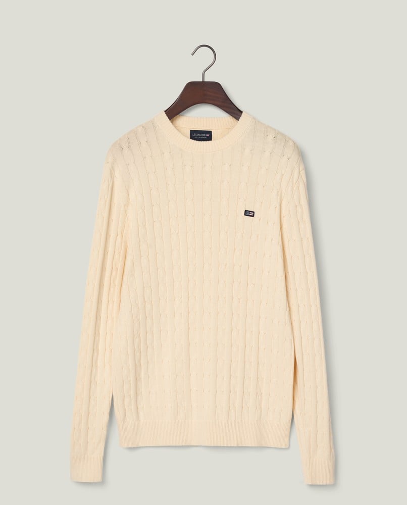 Kabelstrikket genser i bomull, offwhite