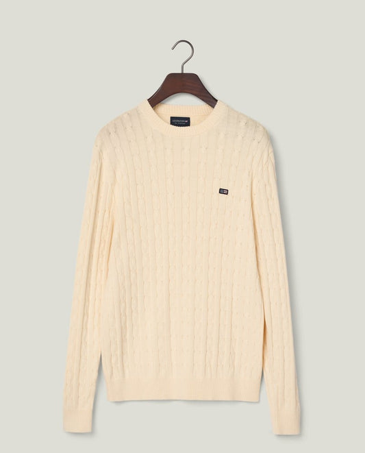 Kabelstrikket genser i bomull, offwhite