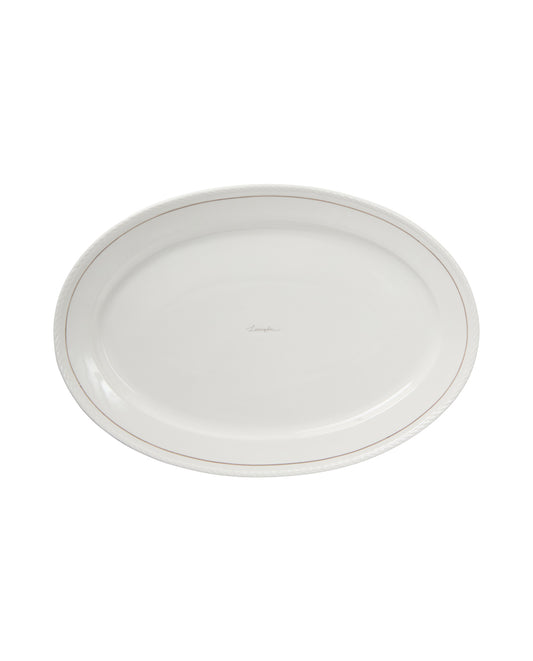 Porselen, ovalt fat, hvit/beige