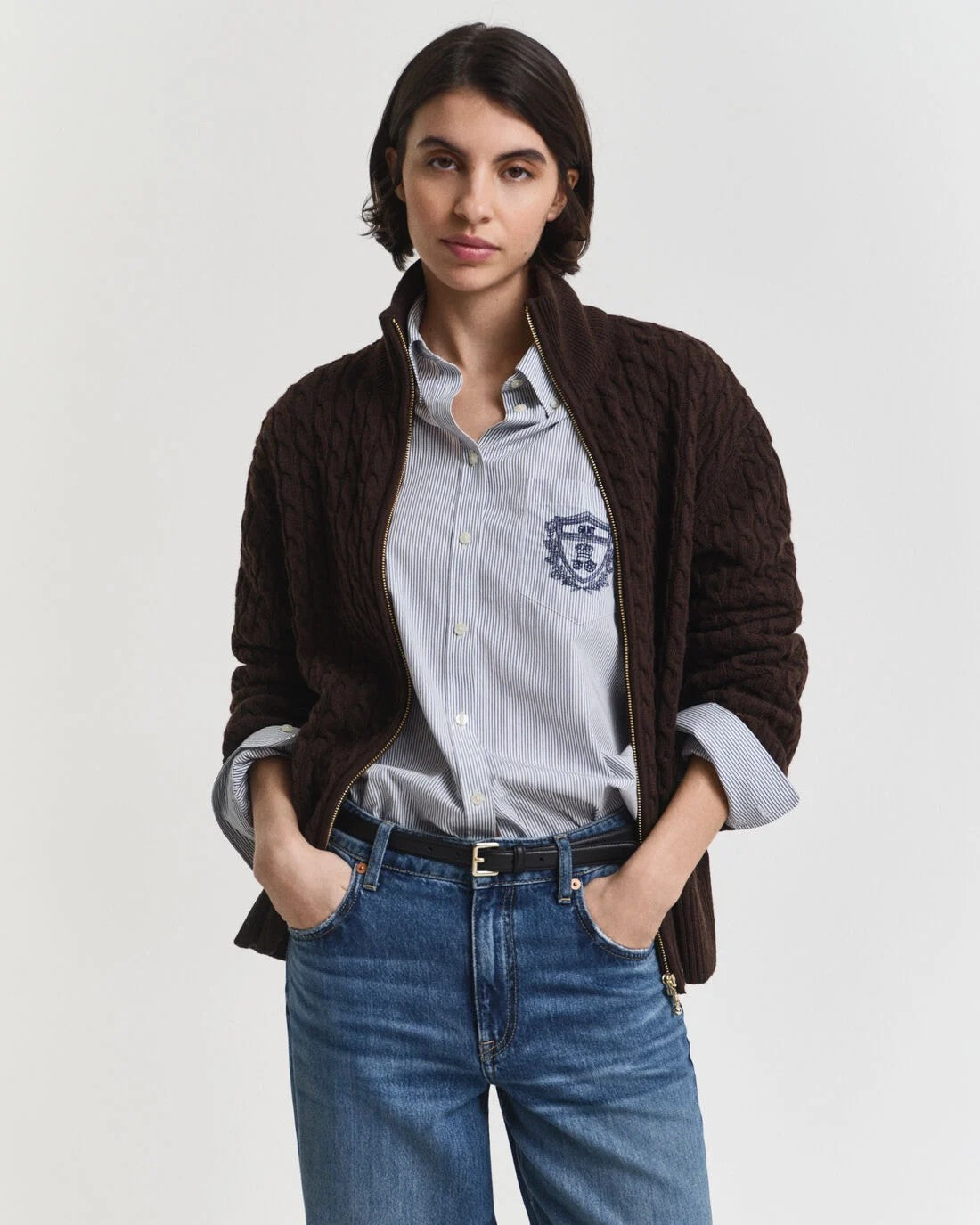 CABLE KNIT ZIP CARDIGAN