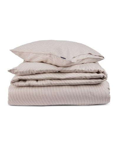 Stripet lyocell flanell sengesett, beige/hvit