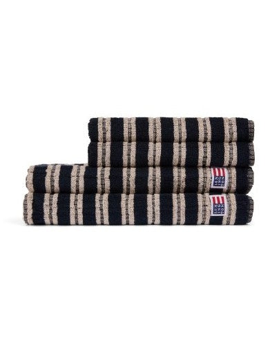 Stripet frottéhåndkle, blackish navy/beige