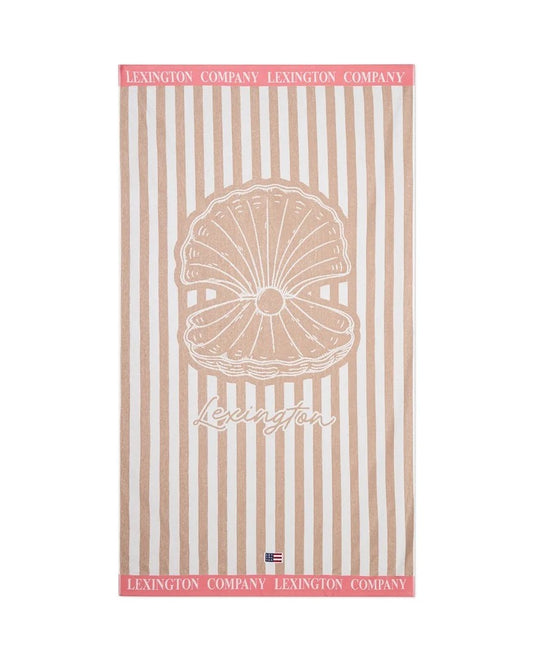 Summer strandhåndkle i bomullsvelur, beige/hvit/rosa 100x180