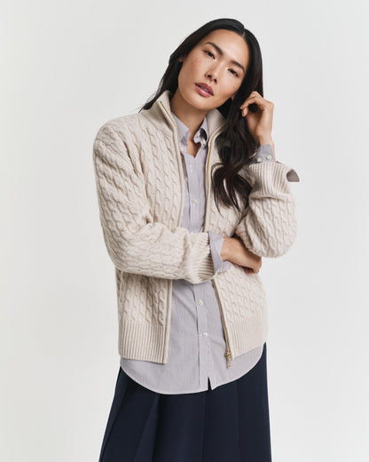 CABLE KNIT ZIP CARDIGAN
