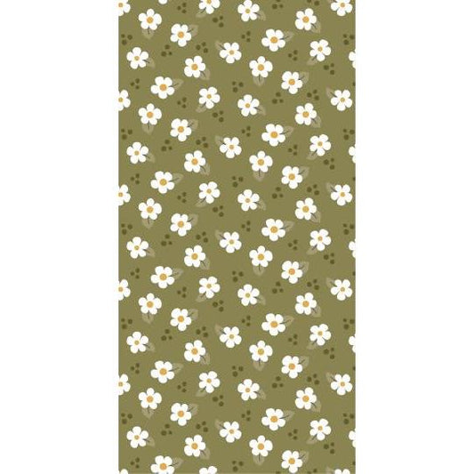 Serviet 10x20 cm grøn m/hvide blomster 16 stk/pk