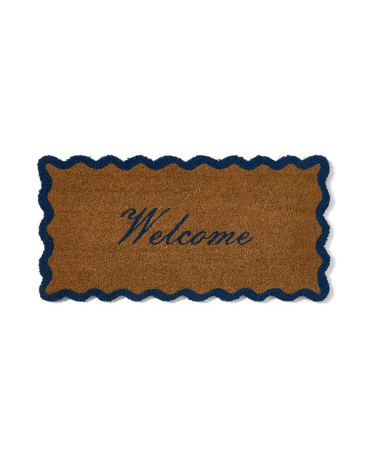 Welcome dørmatte i kokosfiber, natur/blå