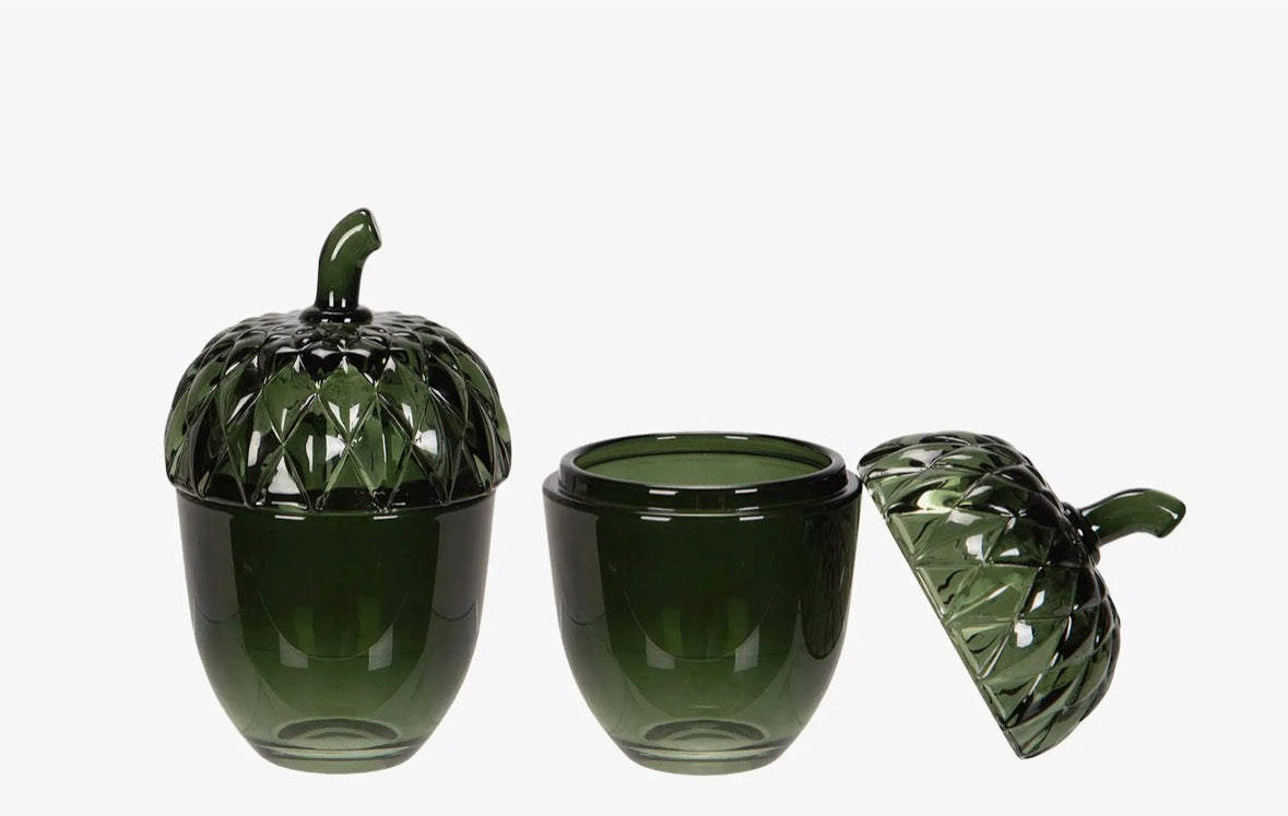 Grønn glasskongle med lokk stor