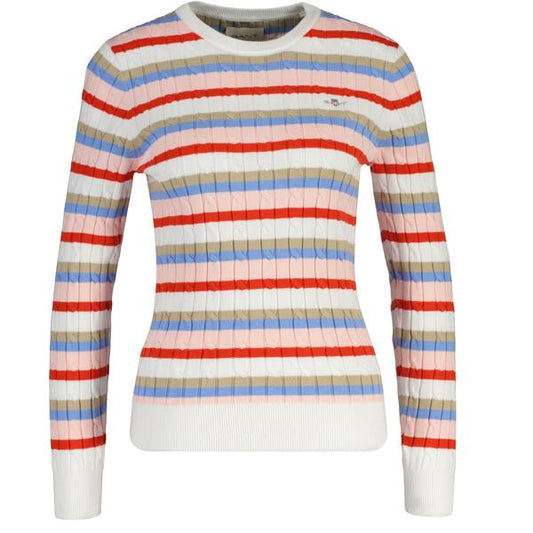 STRETCH COTTON CABLE STRIPE C-NECK