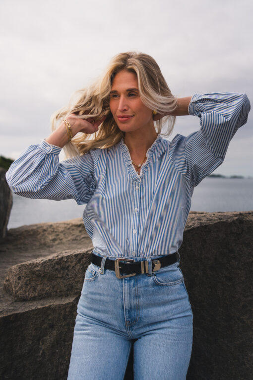 RAUSIda Maja V Shirt STP Bright White/ Quiet Harbour