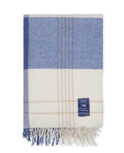 Blå/beige rutet pledd i resirkulert ull