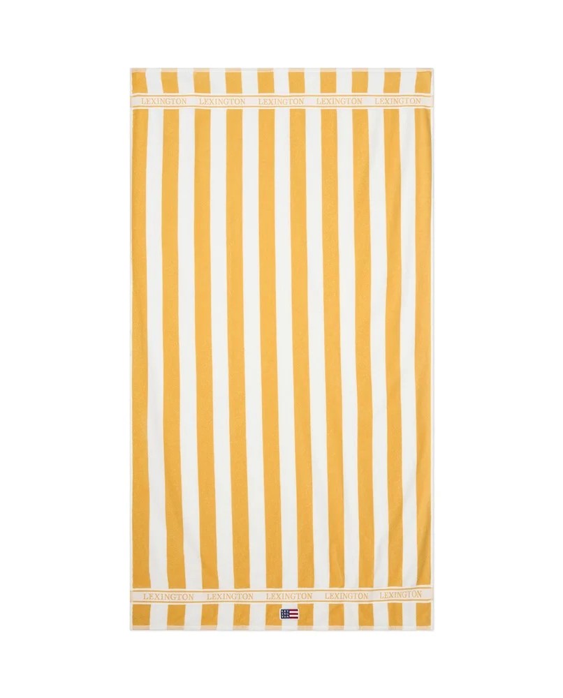 Blokkstripet strandhåndkle i bomullsfrotté, gul 100x180
