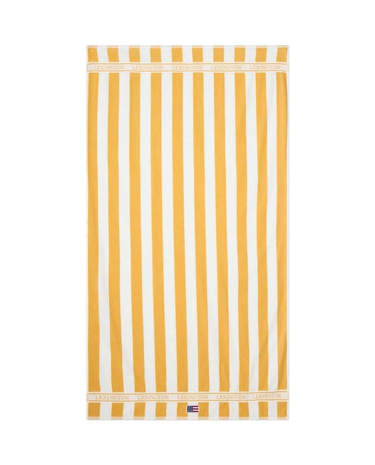 Blokkstripet strandhåndkle i bomullsfrotté, gul 100x180