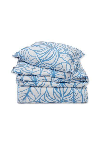 White/Blue Printed Cotton Sateen Bed Set