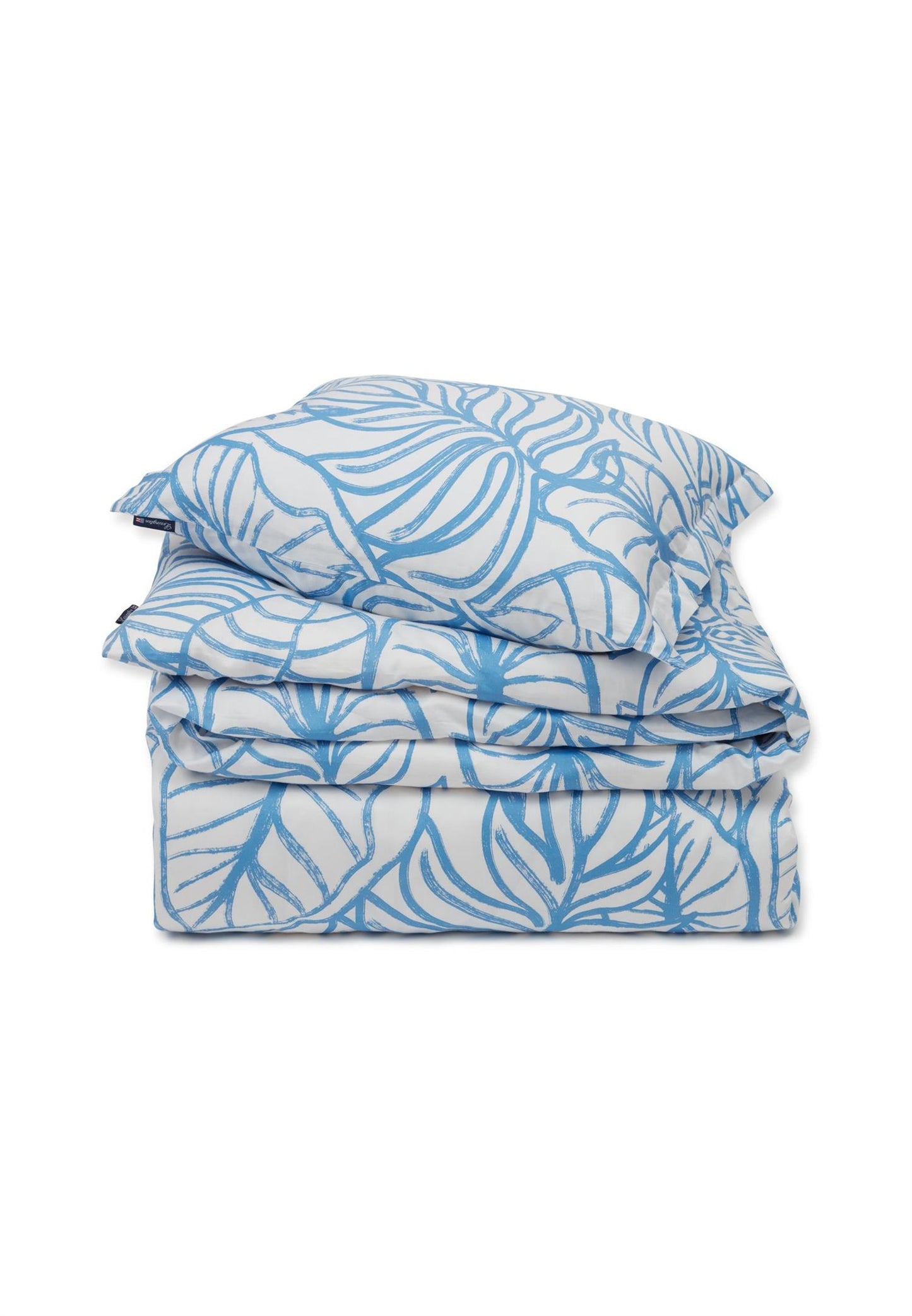White/Blue Printed Cotton Sateen Bed Set